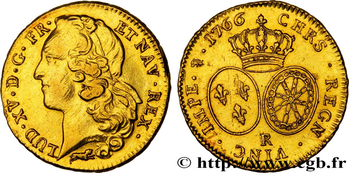 LOUIS XV  THE WELL-BELOVED  Double louis d’or aux écus ovales, tête ceinte d’un bandeau 1766 Orléans q.SPL/SPL