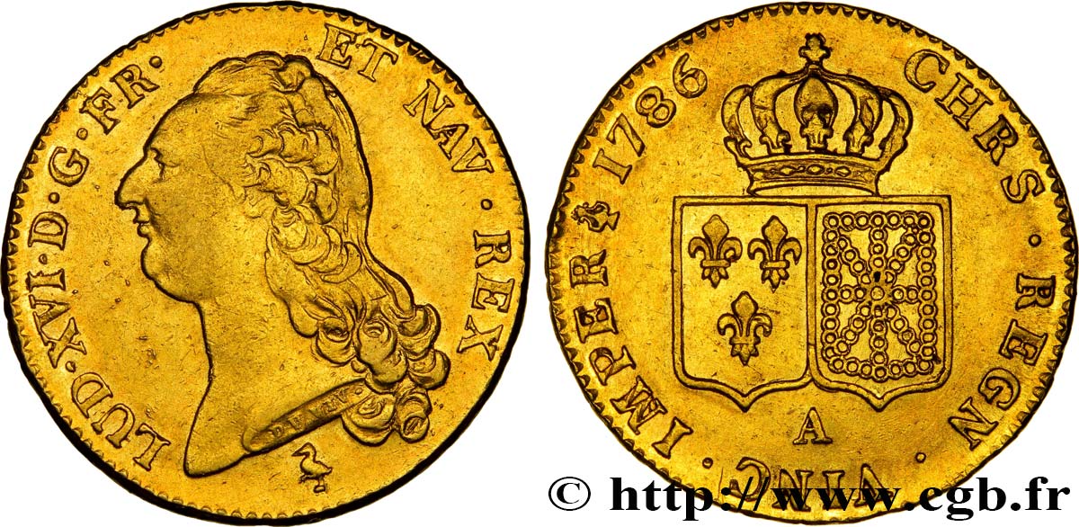 LOUIS XVI Double louis d’or aux écus accolés 1786 Paris SS/VZ