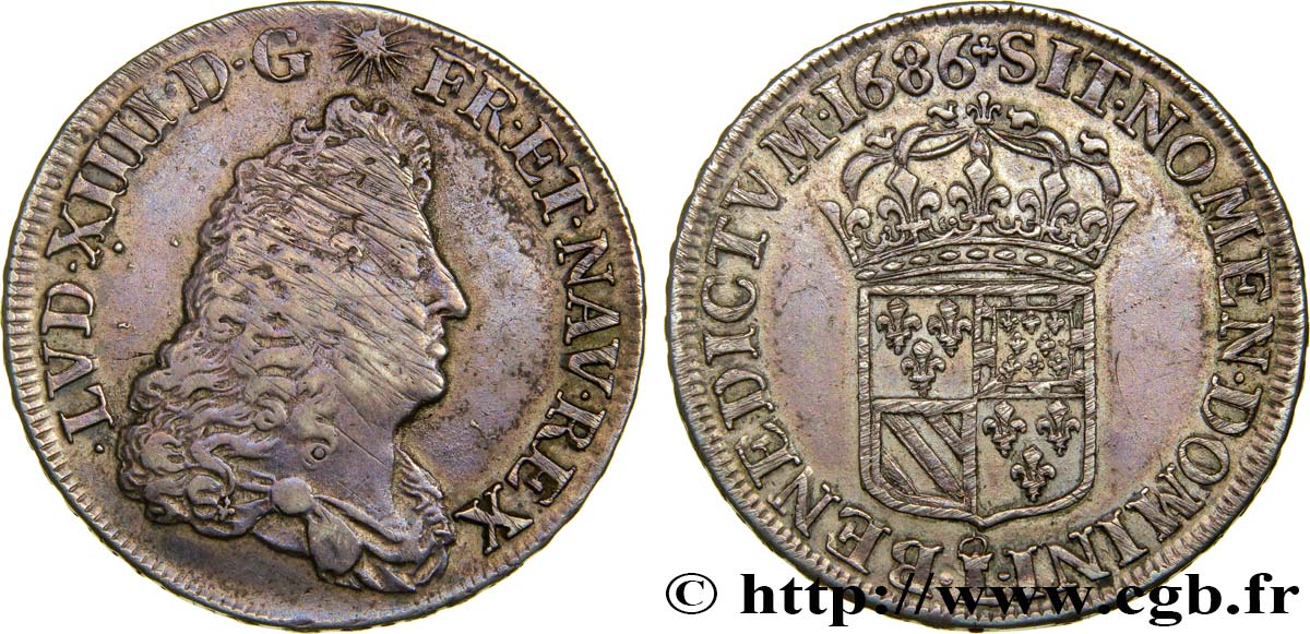LOUIS XIV  THE SUN KING  Quart d écu de Flandre 1686 Lille q.BB/q.SPL