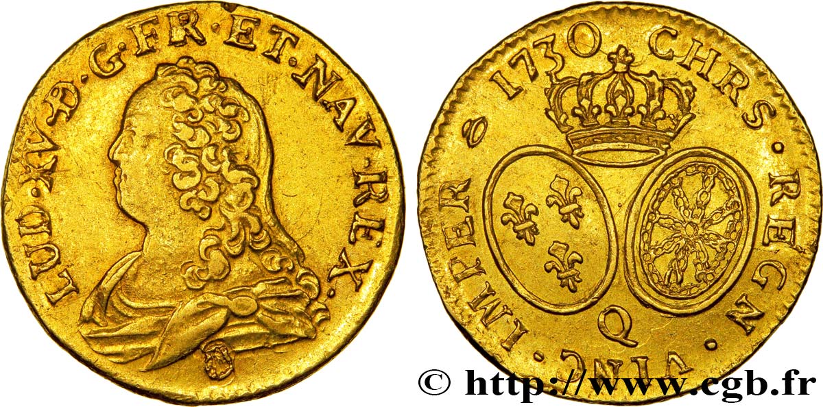 LOUIS XV DIT LE BIEN AIMÉ Louis d or aux écus ovales, buste habillé 1730 Perpignan SUP