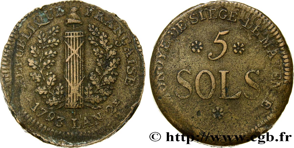 SIÈGE DE MAYENCE 5 sols 1793 Mayence TTB