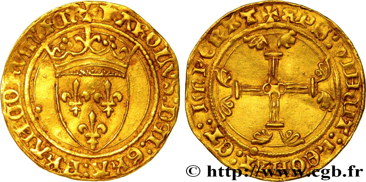 CHARLES VII LE VICTORIEUX Demi-écu d or à la couronne ou demi-écu neuf n.d. Paris TTB/TTB+