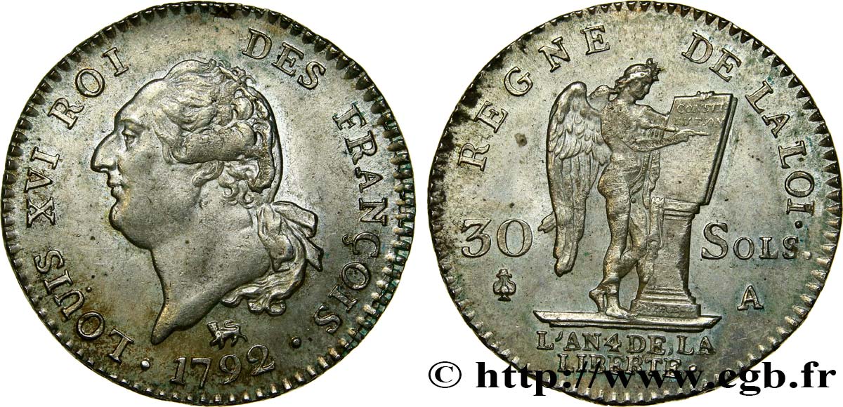 LOUIS XVI (MONARQUE CONSTITUTIONNEL)  30 sols dit  au génie , type FRANÇOIS 1792 Paris SUP