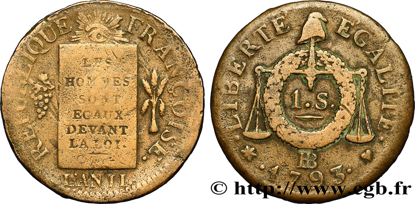 LA CONVENTION 1 sol dit &nbsp;à la table de loi&nbsp; 1793 Strasbourg TB+