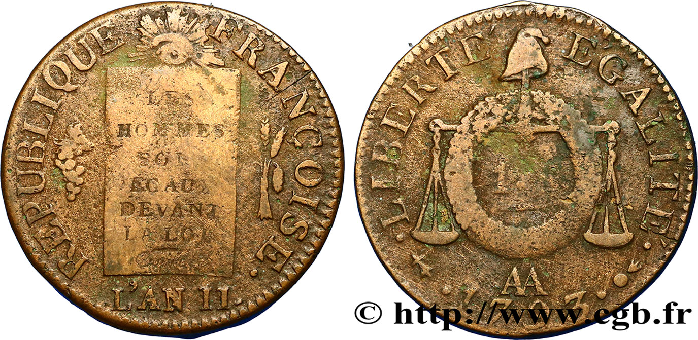 LA CONVENTION 1 sol dit &nbsp;à la table de loi&nbsp; 1793 Metz TB+