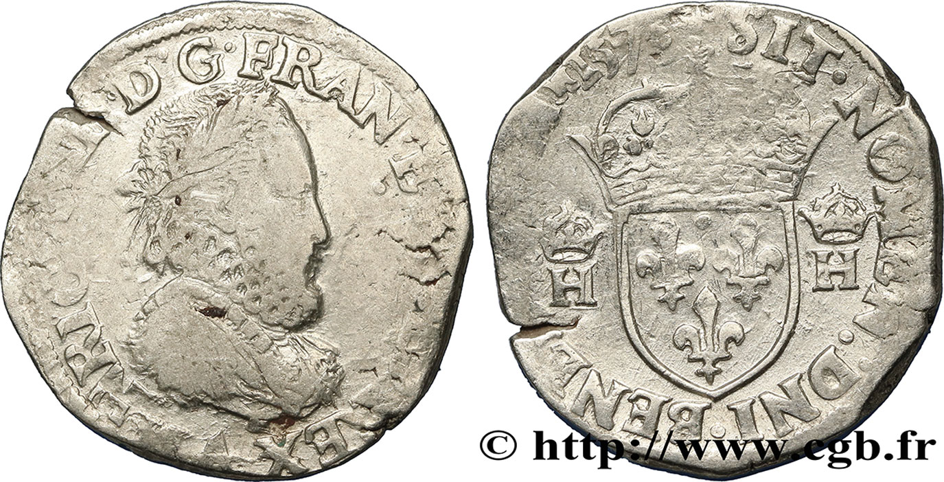 HENRI III Teston, 3e type, col fraisé 1575 Paris B+/TB