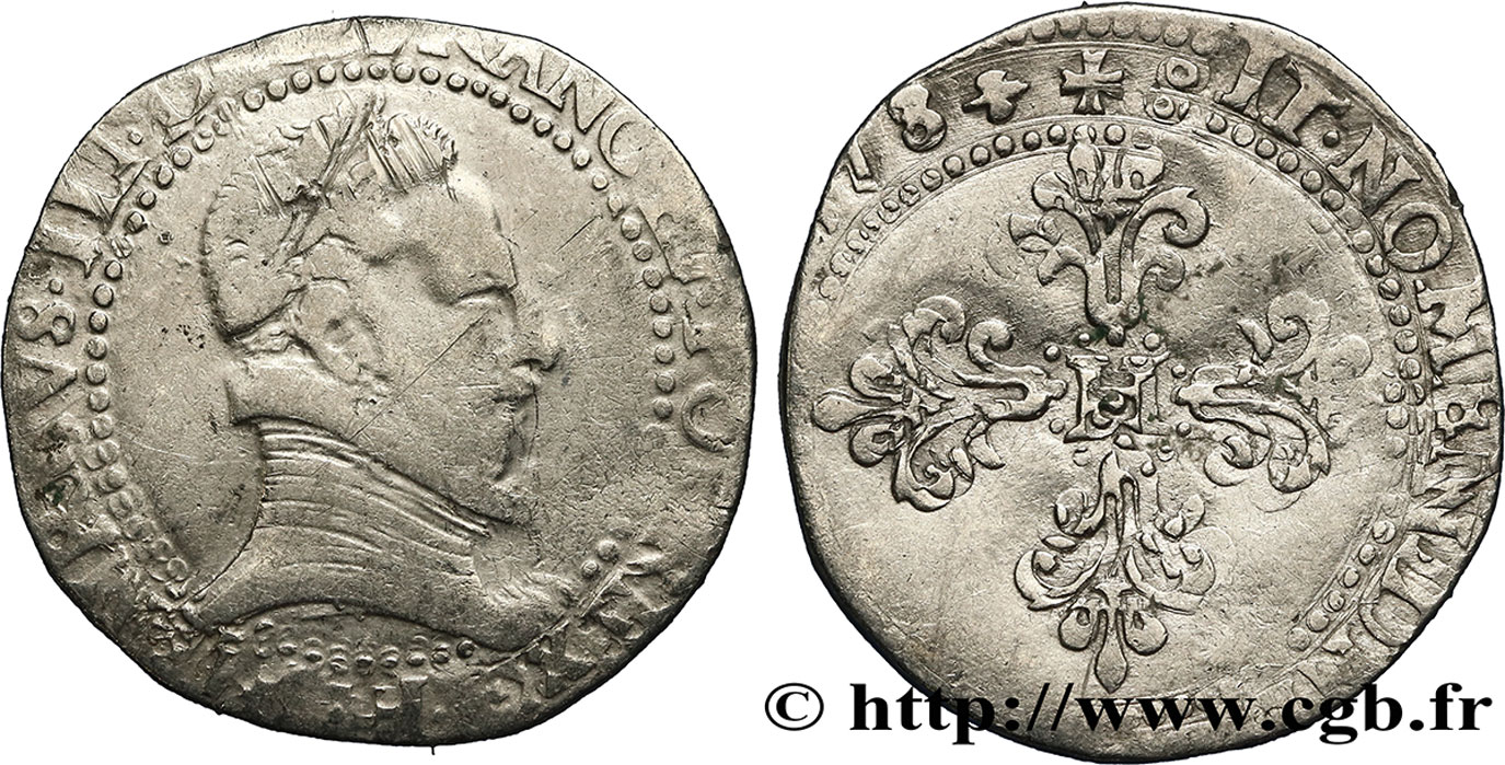 HENRI III Demi-franc au col plat 1578 La Rochelle B+