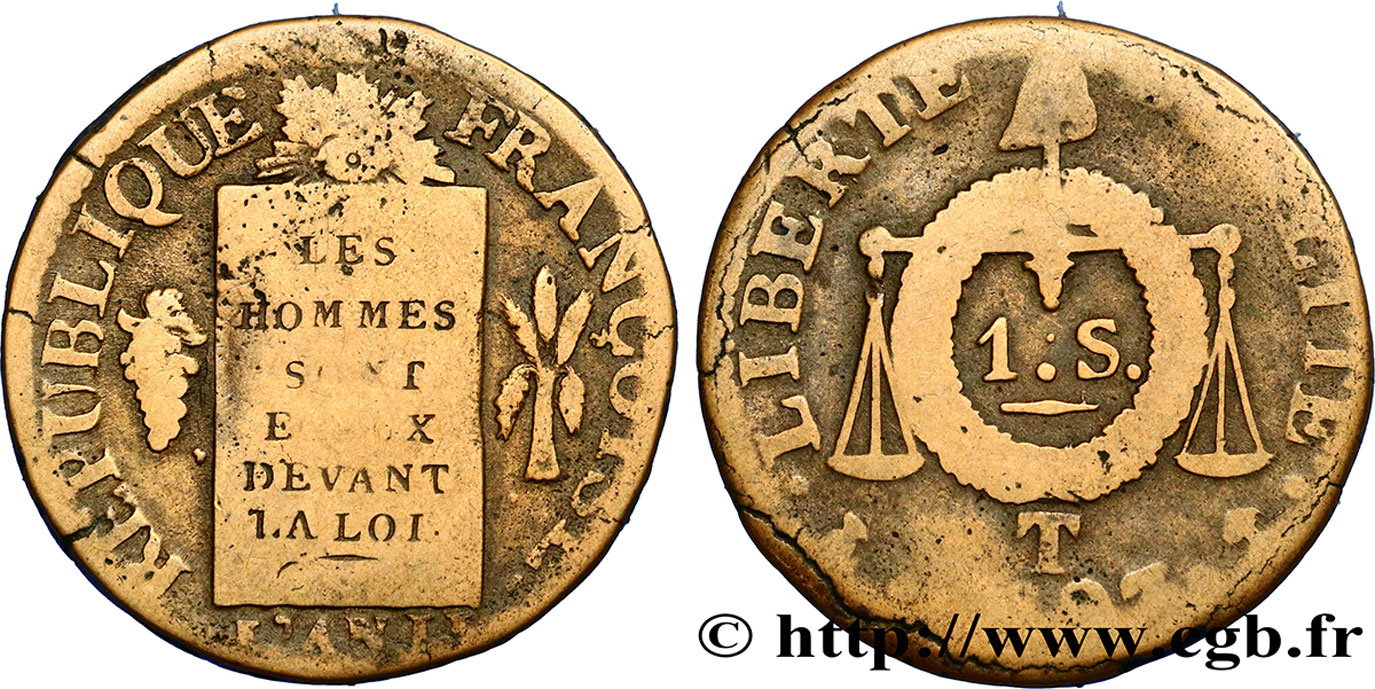LA CONVENTION 1 sol dit &nbsp;à la table de loi&nbsp; 1793 Nantes TB/B+