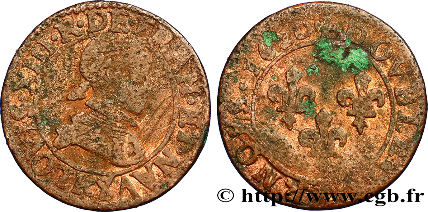 LOUIS XIII LE JUSTE Double tournois, type 4 1620 Bordeaux B+