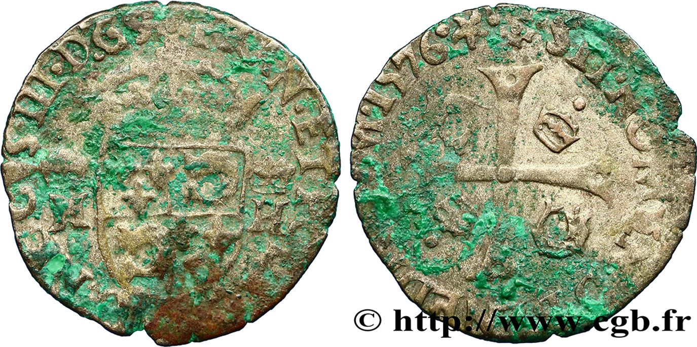 HENRI III Douzain du Dauphiné aux deux H couronnées 1576 Grenoble TB