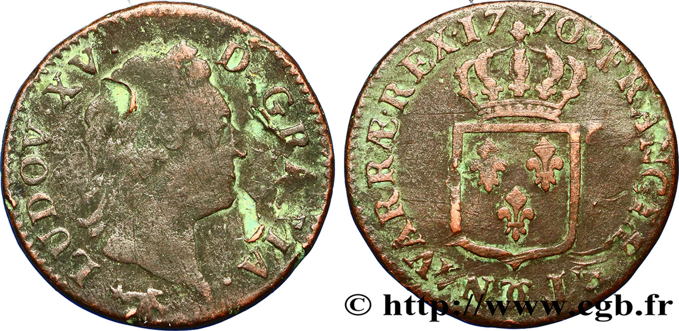 LOUIS XV DIT LE BIEN AIMÉ Sol dit &nbsp;à la vieille tête&nbsp; 1770 Besançon B+/TB