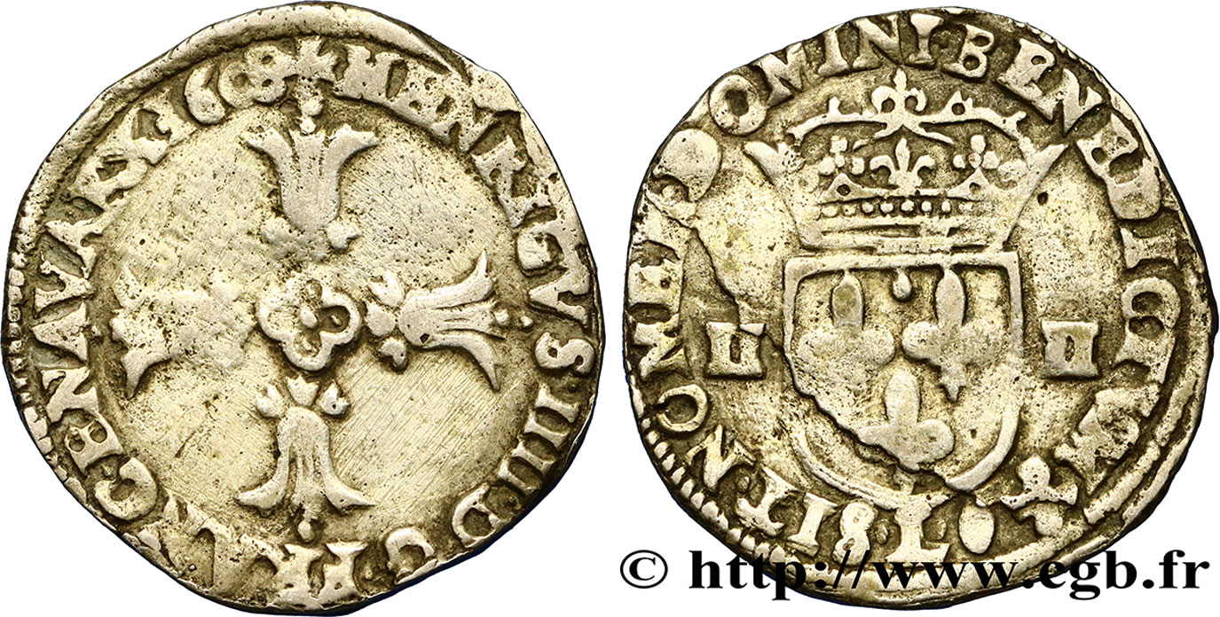 HENRI IV LE GRAND Quart d&nbsp;écu, croix feuillue de face 1608 Bayonne TB+