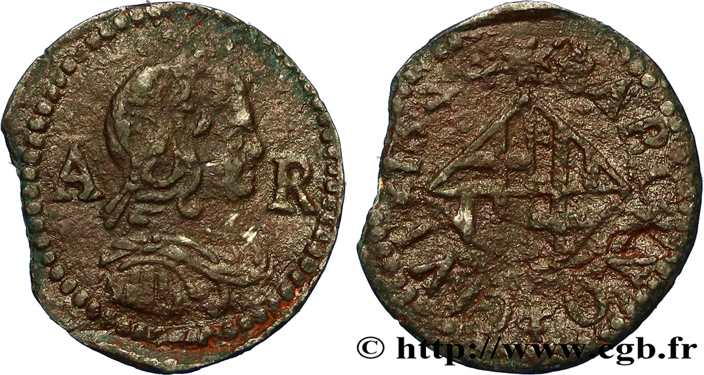 ESPAGNE - COMTÉ DE BARCELONE - LOUIS XIV LE GRAND OU LE ROI SOLEIL Ardit ou demi-sizain 1644 Barcelone TB+