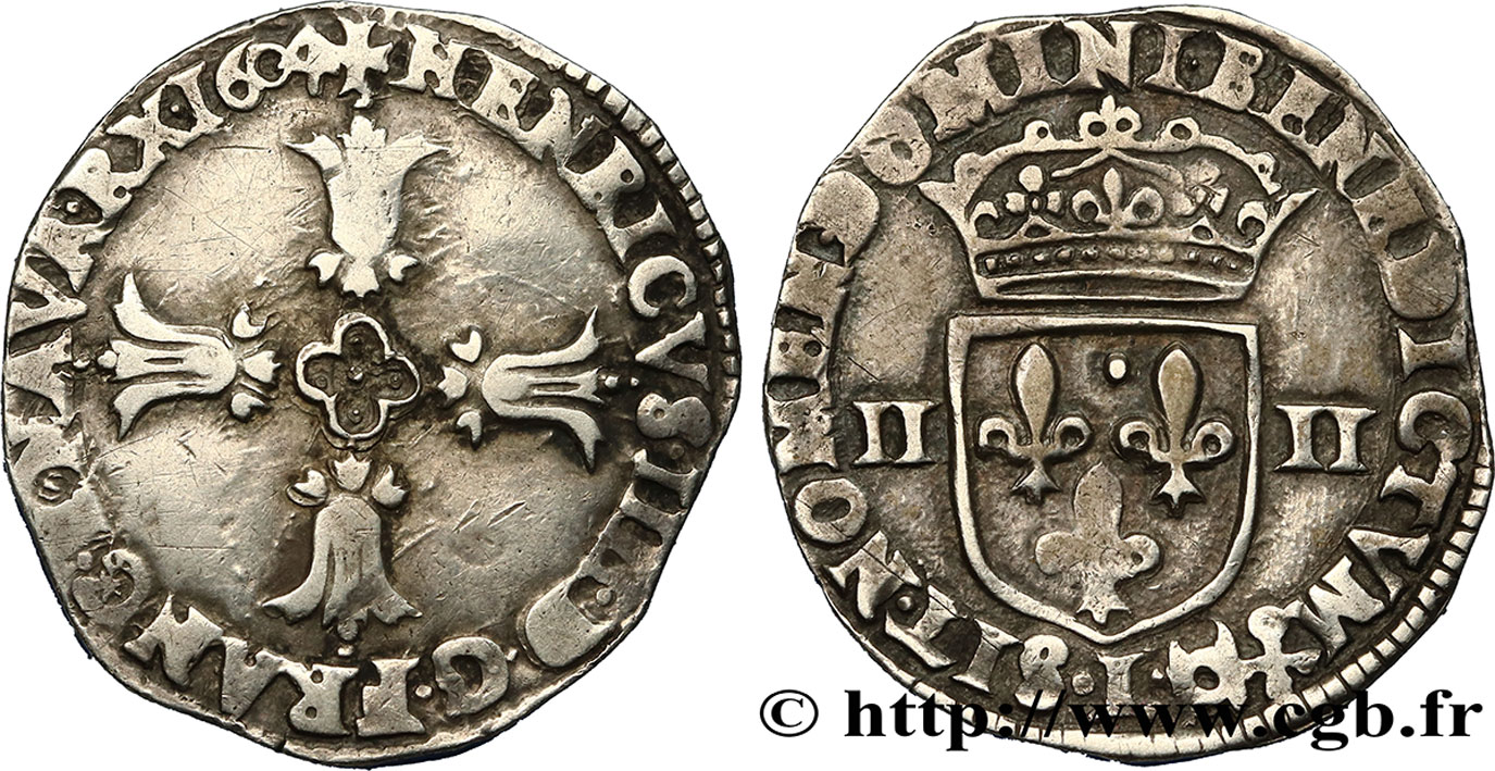 HENRI IV LE GRAND Quart d écu, croix feuillue de face 1604 Bayonne TTB