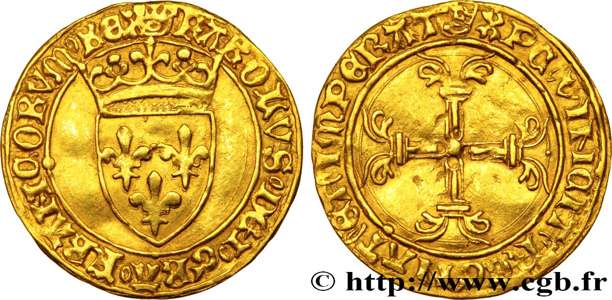CHARLES VII LE VICTORIEUX Demi-écu d or à la couronne ou demi-écu neuf 18/05/1450 Paris TTB