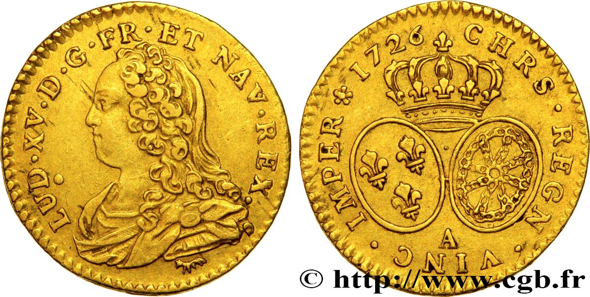 LOUIS XV DIT LE BIEN AIMÉ Demi-louis d or aux écus ovales, buste habillé 1726 Paris TTB+
