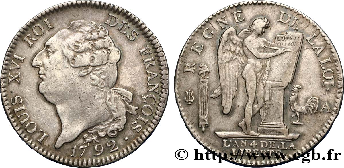 LOUIS XVI Écu dit  au génie , type FRANÇOIS 1792 Paris fVZ/SS
