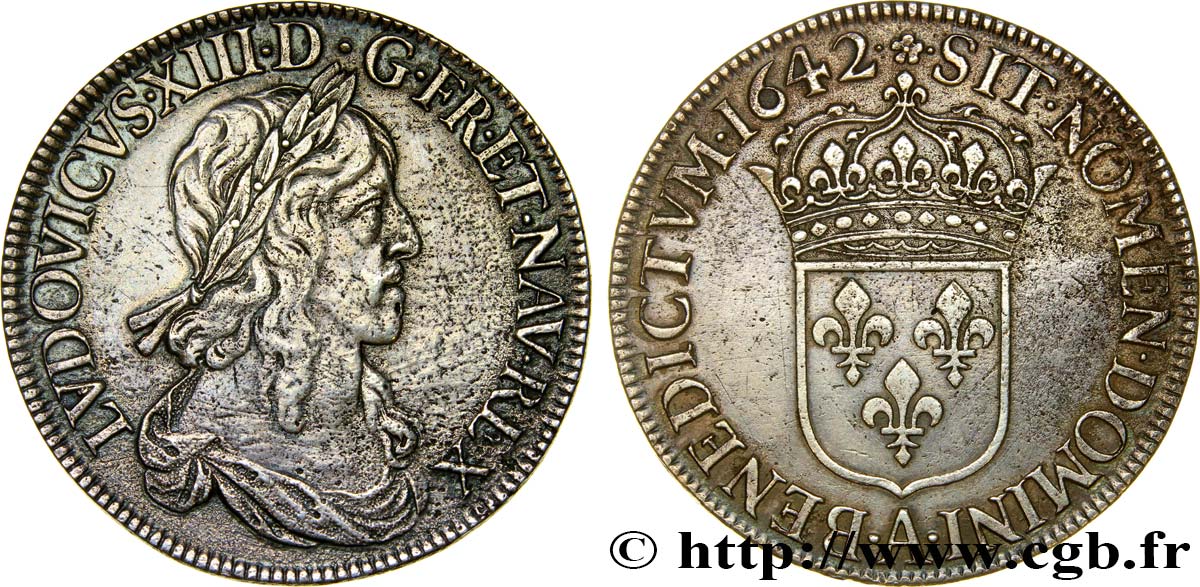 LOUIS XIII LE JUSTE Écu, buste drapé (1er buste de Jean Warin) 1642 Paris, Monnaie de Matignon TTB+