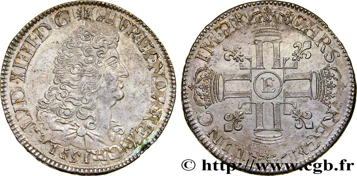LOUIS XIV  THE SUN KING  Écu aux huit L, 1er type 1691 Tours q.SPL/SPL