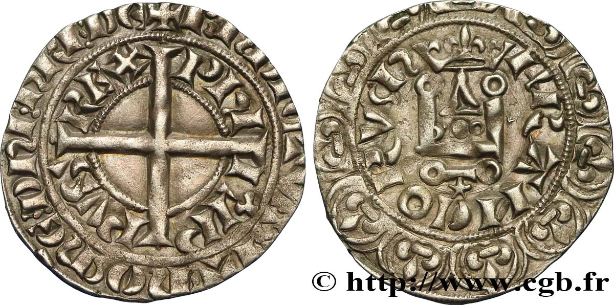 PHILIPPE VI DE VALOIS Gros à la couronne n.d. s.l. TTB