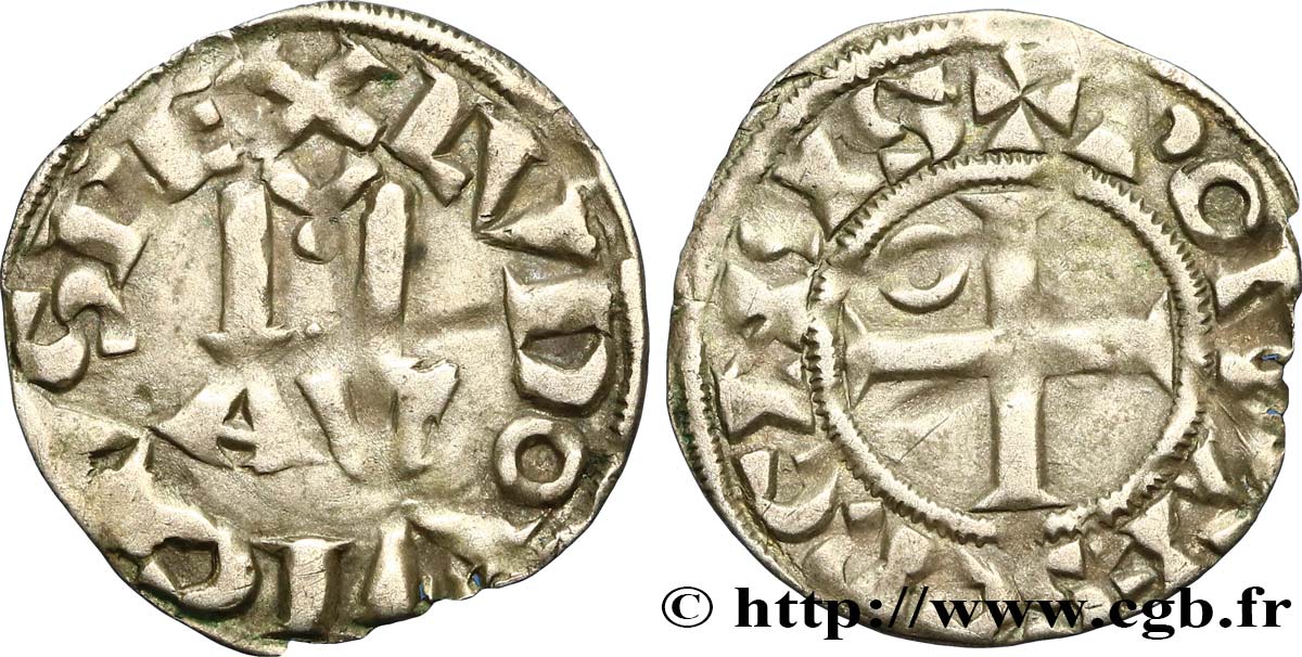 LOUIS VI LE GROS Denier, 4e type n.d. Pontoise TTB