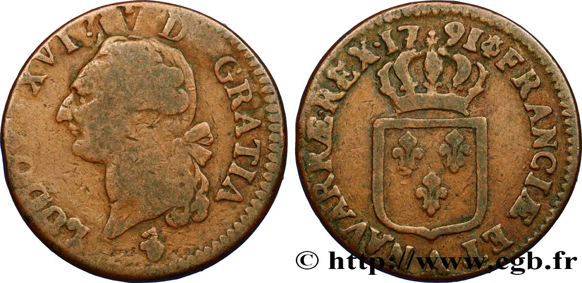 LOUIS XVI (MONARQUE CONSTITUTIONNEL)  Sol dit &nbsp;à l&nbsp;écu&nbsp; 1791 Paris TB/TB+