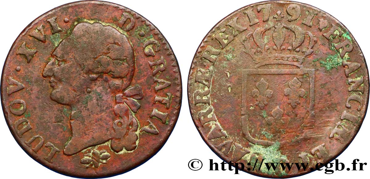 LOUIS XVI Sol dit  à l écu  1791 Lyon TB