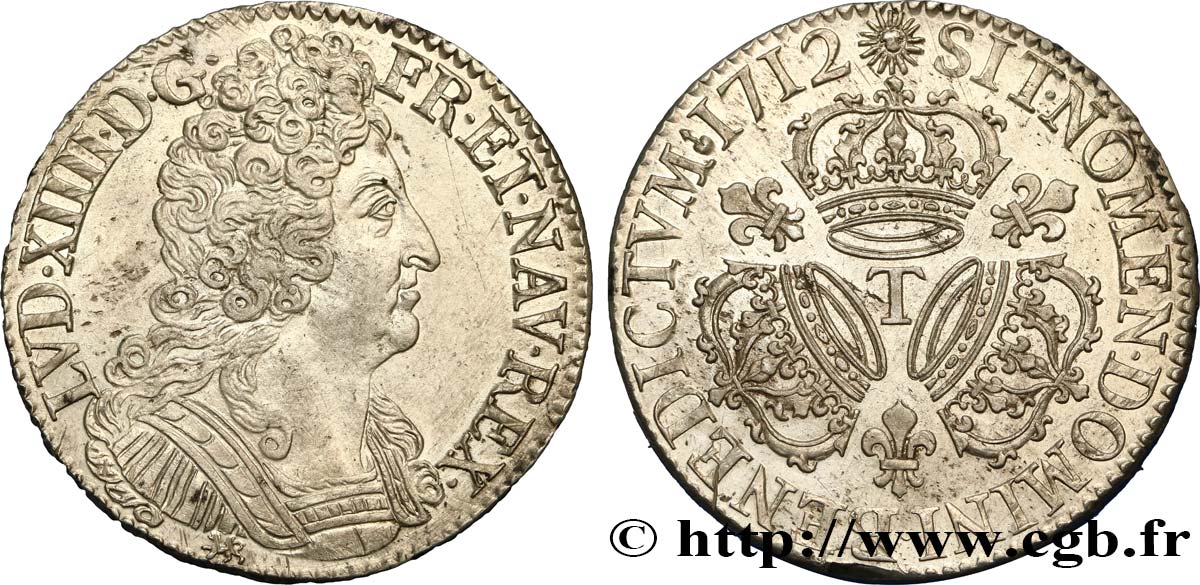 LOUIS XIV LE GRAND OU LE ROI SOLEIL Écu aux trois couronnes 1712 Nantes SUP