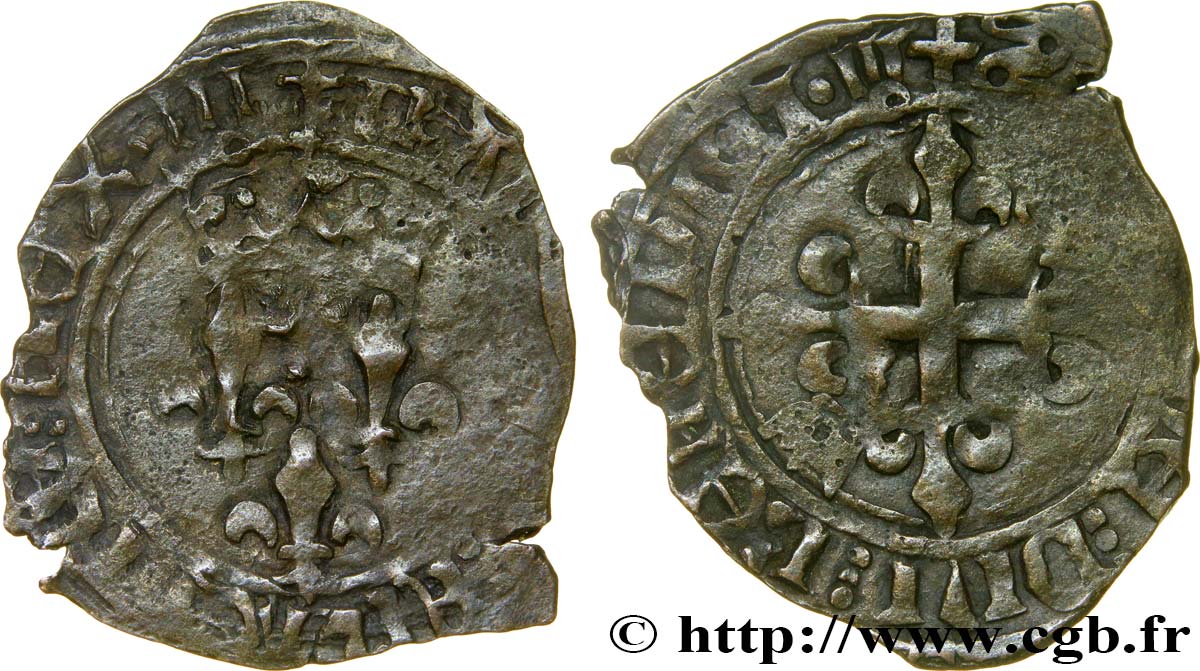CHARLES, REGENCY - COINAGE WITH THE NAME OF CHARLES VI Gros dit  florette  n.d. Mont-Saint-Michel VF