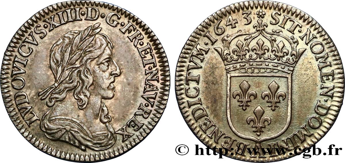 LOUIS XIII  Douzième d écu, buste drapé et cuirassé (2e buste de Jean Warin) 1643 Paris, Monnaie de Matignon AU