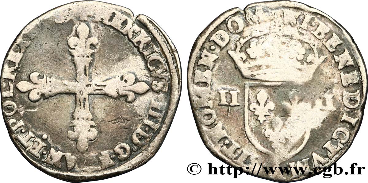 HENRI III Quart d&nbsp;écu, croix de face n.d. Paris TB+
