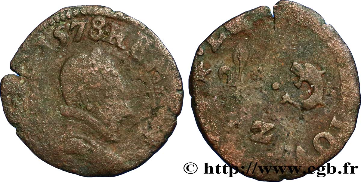 HENRI III Denier tournois, 1er type du Dauphiné 1578 Grenoble B+
