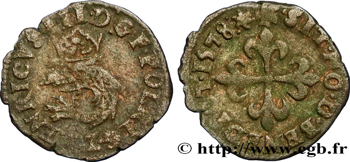 HENRI III Liard du Dauphiné, 1er type 1578 Grenoble TB/TB+