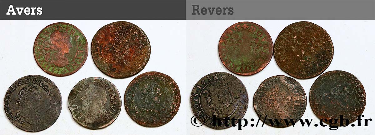 LOUIS XIII LE JUSTE Lot de 5 doubles tournois de Louis XIII n.d. s.l. B