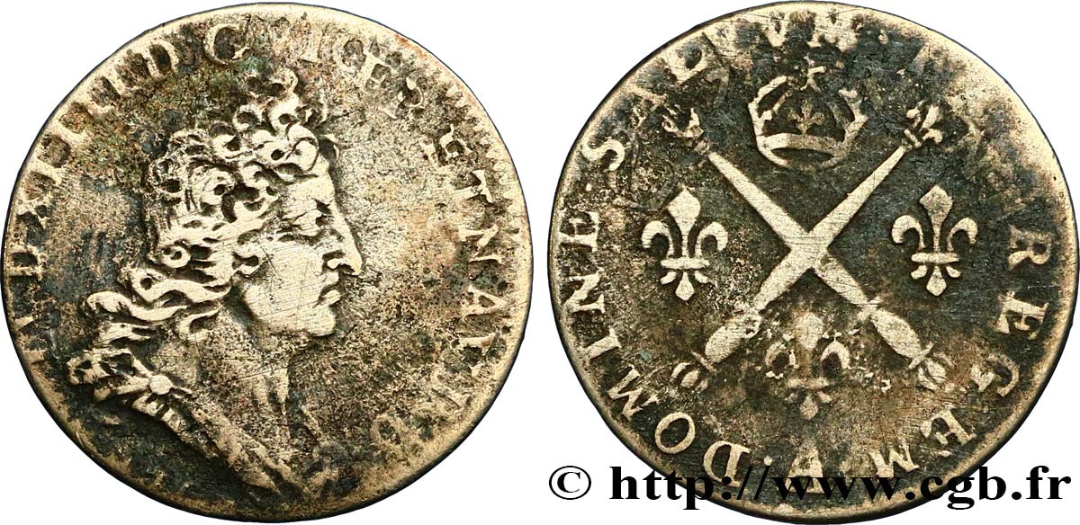 LOUIS XIV  THE SUN KING  Cinq sols aux insignes 1702 Paris S