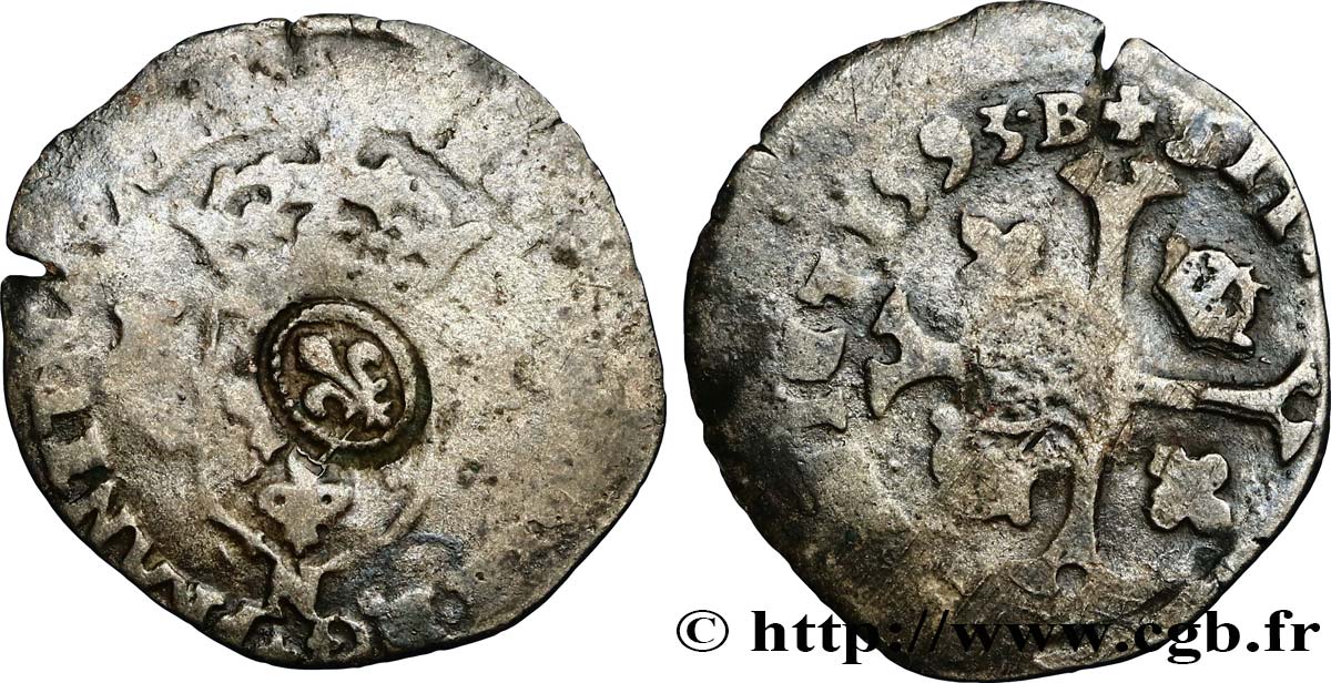 HENRI IV LE GRAND Douzain aux deux H, 2e type, contremarqué en quinzain sous Louis XIII 1593 Montpellier B+