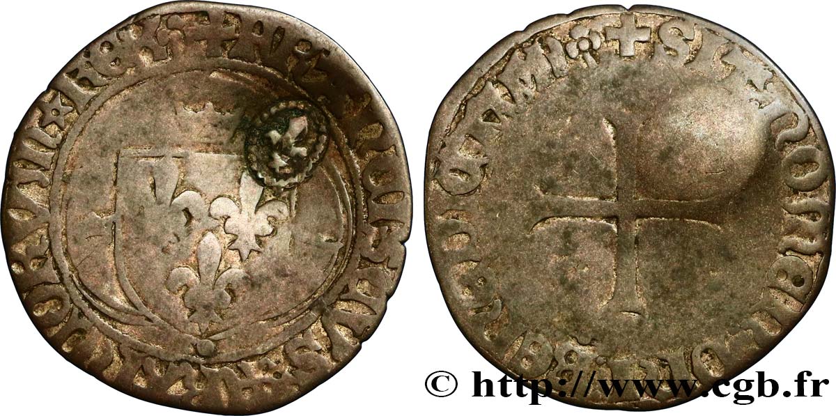 FRANÇOIS IER LE RESTAURATEUR DES LETTRES Grand blanc à la couronne, 1er type, contremarqué en quinzain sous Louis XIII n.d. Lyon TB