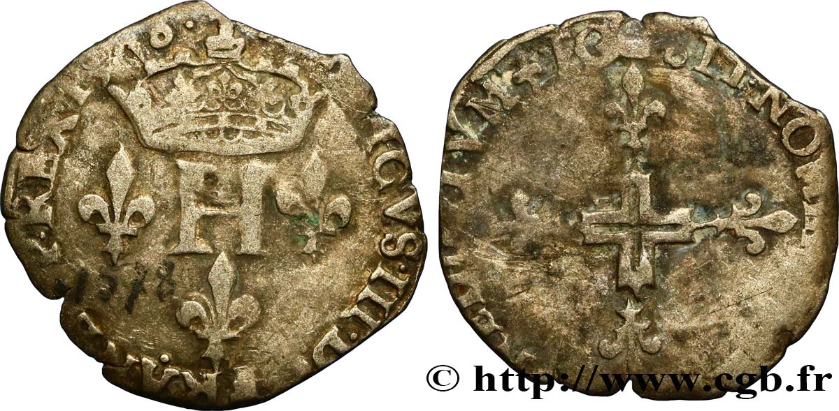 HENRI III Double sol parisis, 2e type 1578 Dijon B+