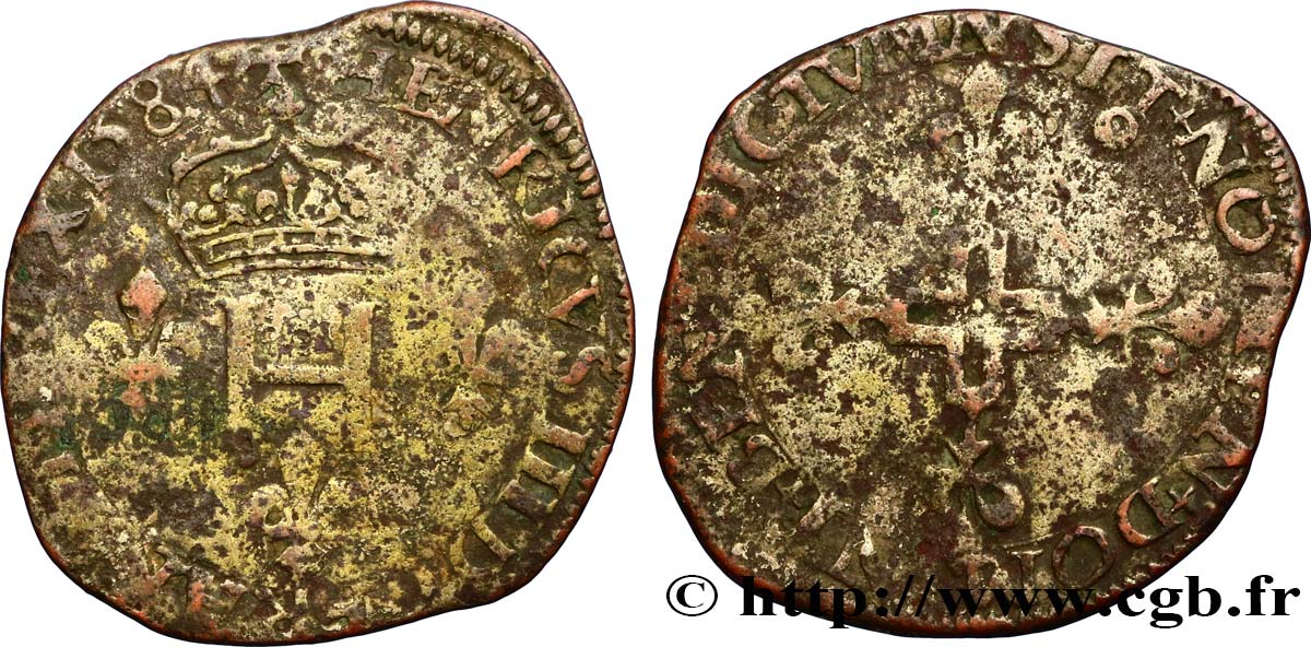 HENRI III Double sol parisis, 2e type 1584 Montpellier TB