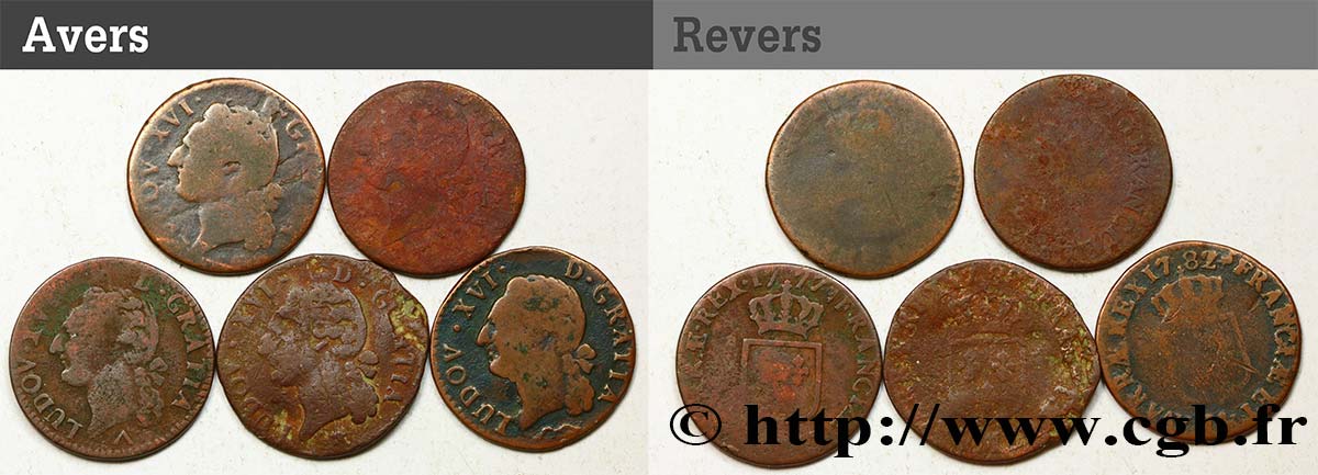 LOUIS XVI Demi-sol dit “à l écu”, lot de 5 ex. n.d. Ateliers divers B