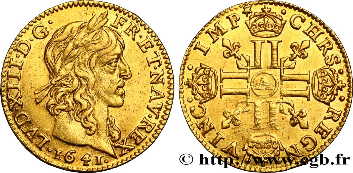 LOUIS XIII LE JUSTE Demi-louis d or aux huit L (effigie de Jean Warin) 1641 Paris TTB+