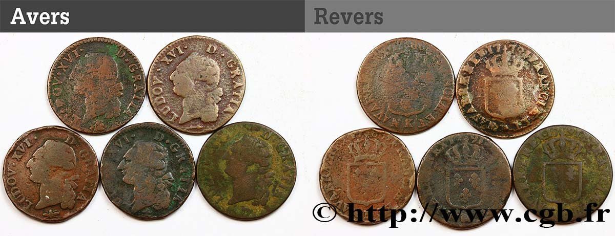 LOUIS XVI Sols dits  à l écu , lot de 5 ex. n.d. Ateliers divers B+