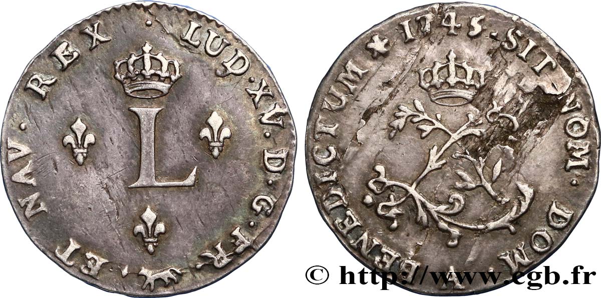 LOUIS XV DIT LE BIEN AIMÉ Double sol de billon 1745 Paris TTB