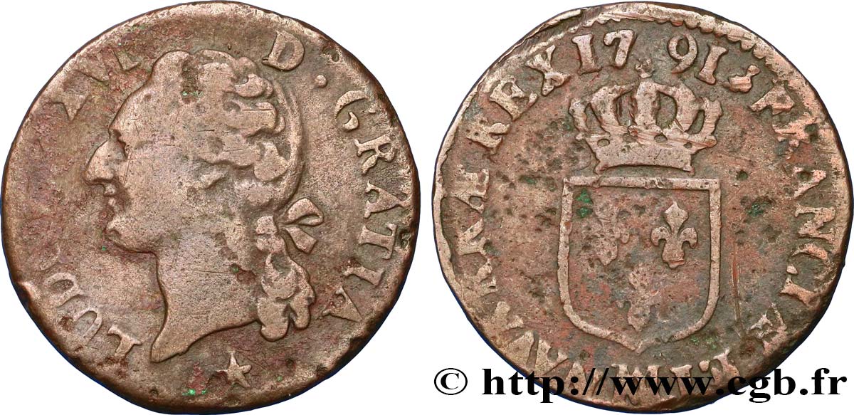 LOUIS XVI Demi-sol dit &nbsp;à l&nbsp;écu&nbsp; 1791 Marseille TB+