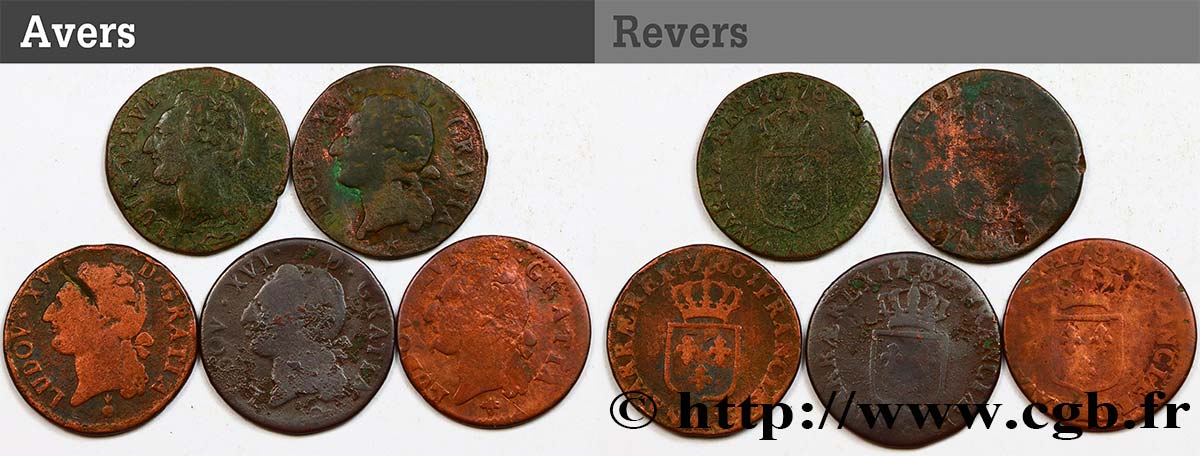 LOUIS XVI Demi-sol dit “à l écu”, lot de 5 ex. n.d. Ateliers divers B