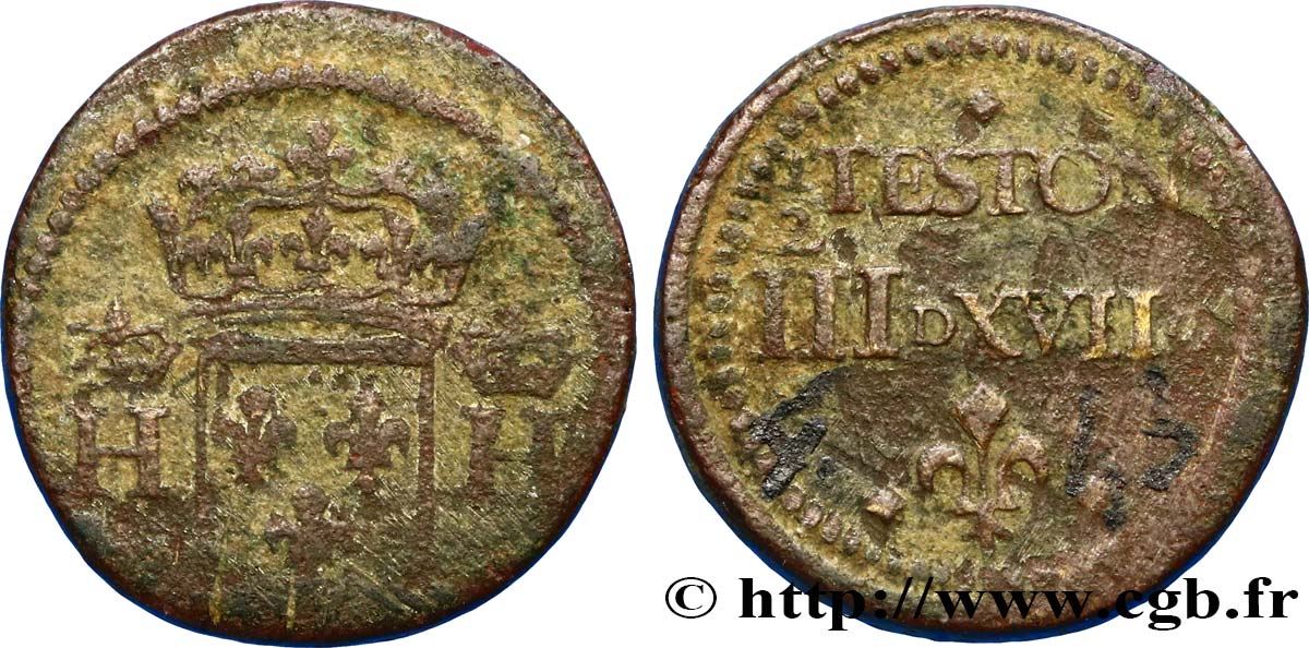 Poids Monétaire Du Teston - Henri III - France - Laiton - 9.18g / 22mm - Qualité TTB+
