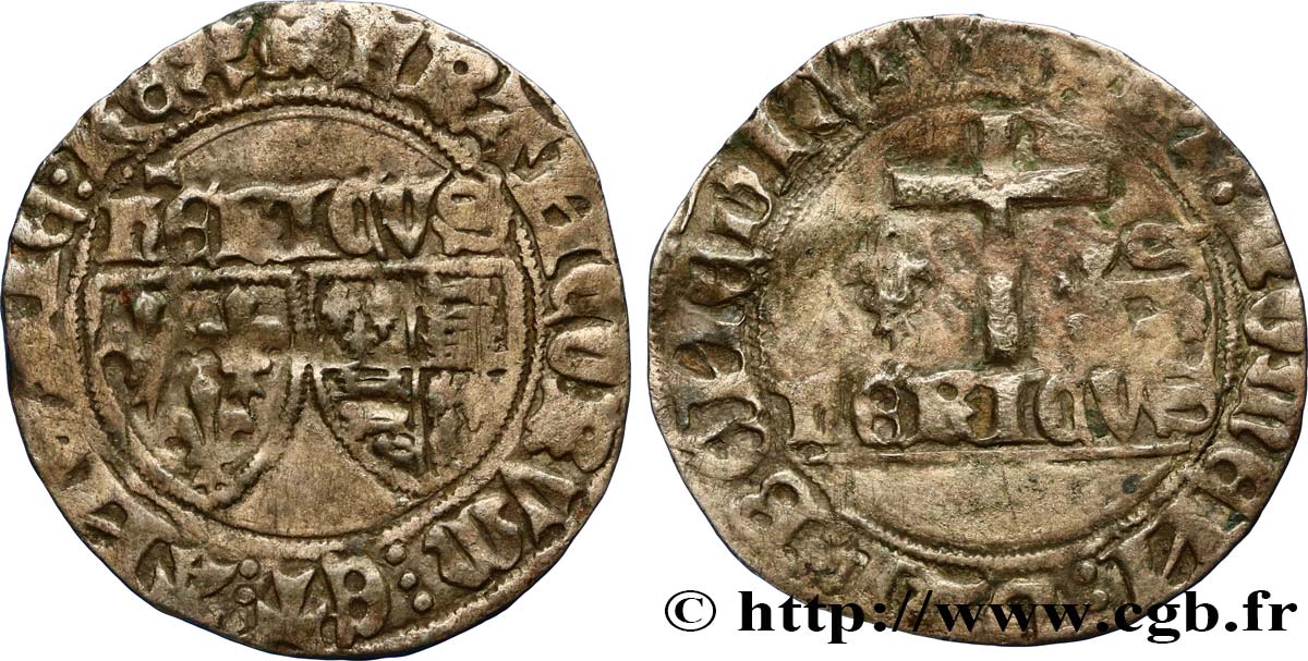 HENRY VI DE LANCASTRE - ROI DE FRANCE (1422-1453) - ROI D ANGLETERRE (1422-1461) et (1470-1471) Blanc aux écus n.d. Le Mans TB+/TB