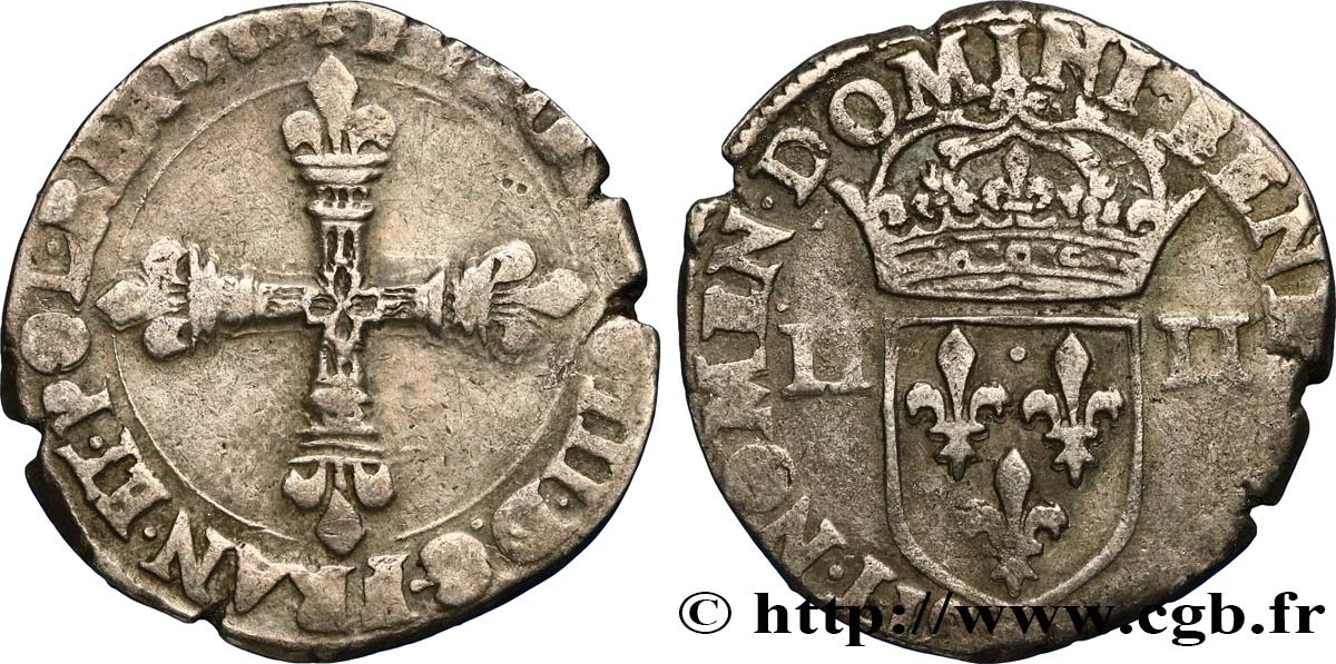 HENRI III Quart d écu, croix de face 1585 s.l. TB