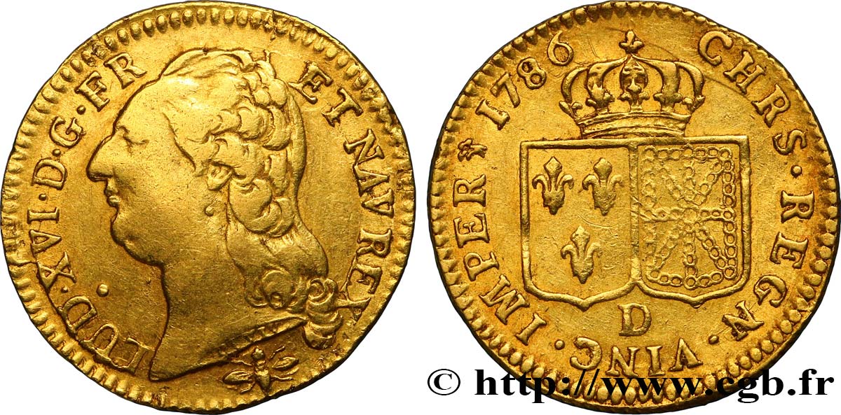 LOUIS XVI Louis d or aux écus accolés 1786 Lyon VF/XF