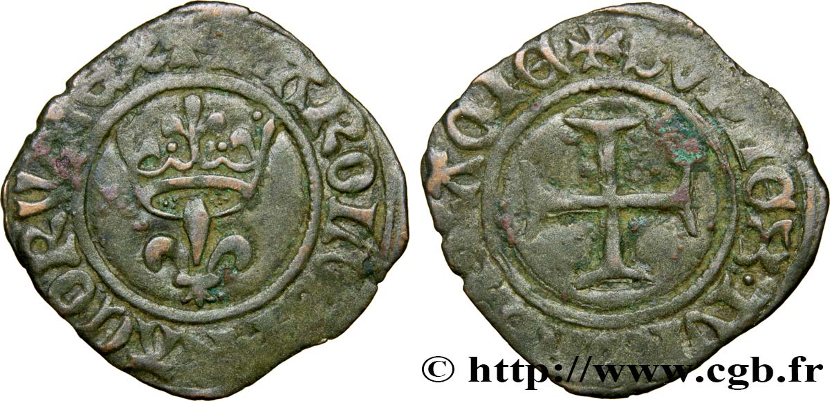 CHARLES VI LE FOU OU LE BIEN AIMÉ Double tournois dit  niquet  n.d. Auxerre TB+